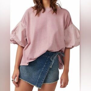 We The Free Blossom Tee Mauve Puff Sleeve Size Small Free People